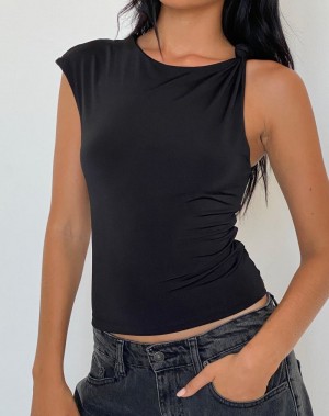 Motel Rocks Cambrie Asymmetrical Ärmellose Top Weste Damen Schwarz | ACL4158TD