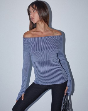 Motel Rocks Circe Gestrickt Bardot Pullover Damen Blau | WTM1254GA