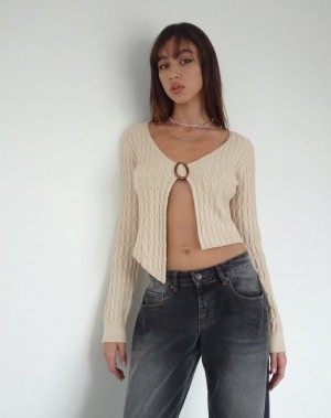 Motel Rocks Mohara Long Sleeve Butterfly Pullover Damen Beige | ZIM685LV