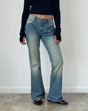 Motel Rocks Rigid Low Rise Flare Jeans Damen Grün | COK71CG