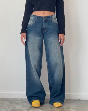 Motel Rocks Roomy Extra Weite Low Rise Jeans Damen Dunkelblau | NCE9232VL