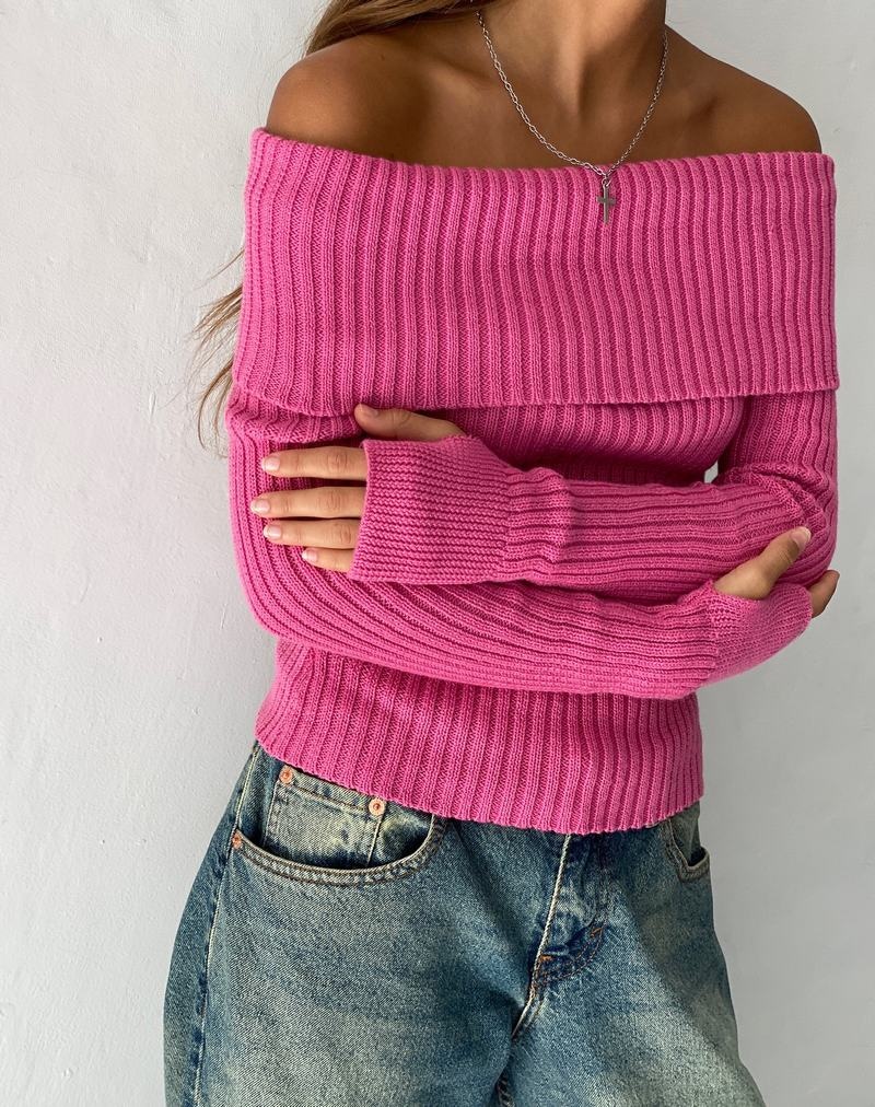 Motel Rocks Circe Off-shoulder Long Sleeve Knit Top Pullover Damen Rosa | PVR7584DW