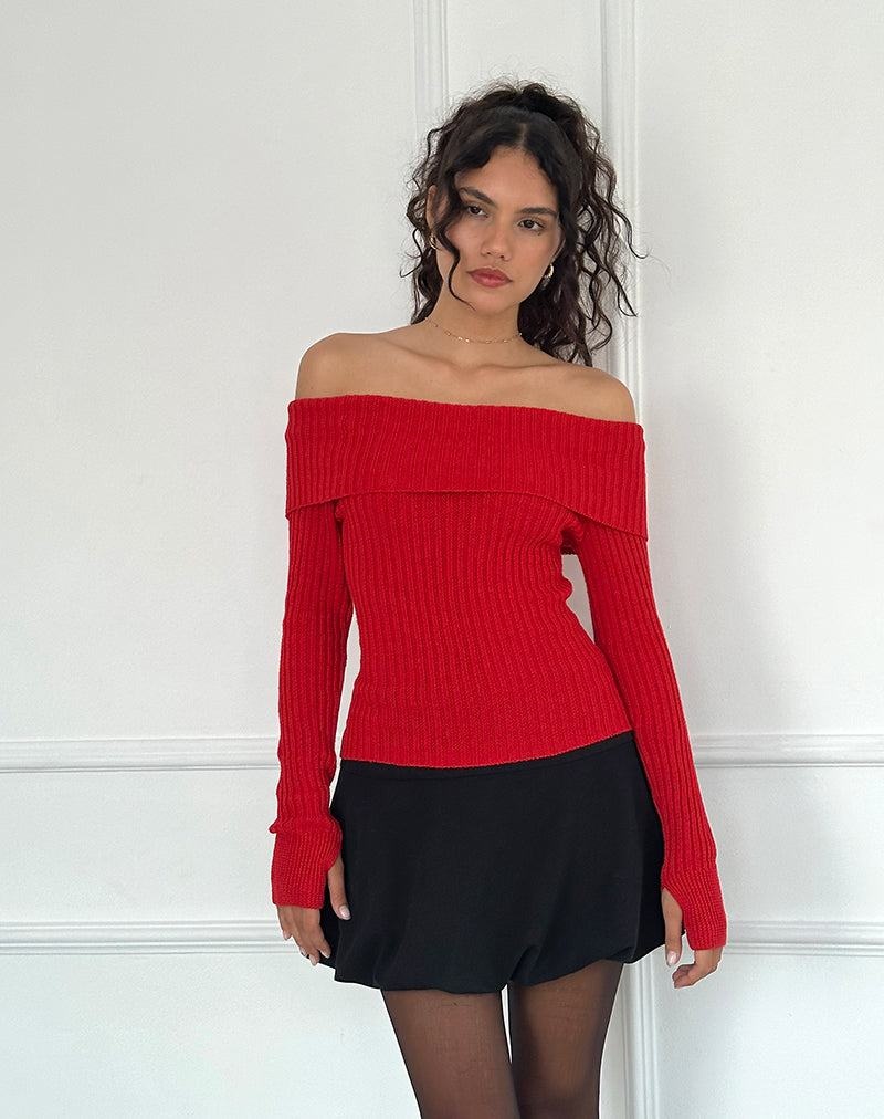 Motel Rocks Circe Off-shoulder Long Sleeve Knit Top Pullover Damen Rot | LQB3523BS