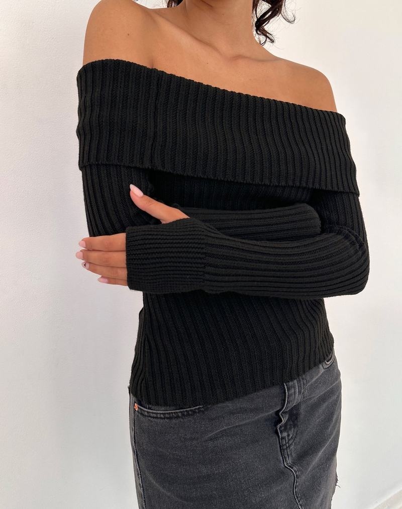 Motel Rocks Circe Off-shoulder Long Sleeve Knit Top Pullover Damen Schwarz | BSO593FX