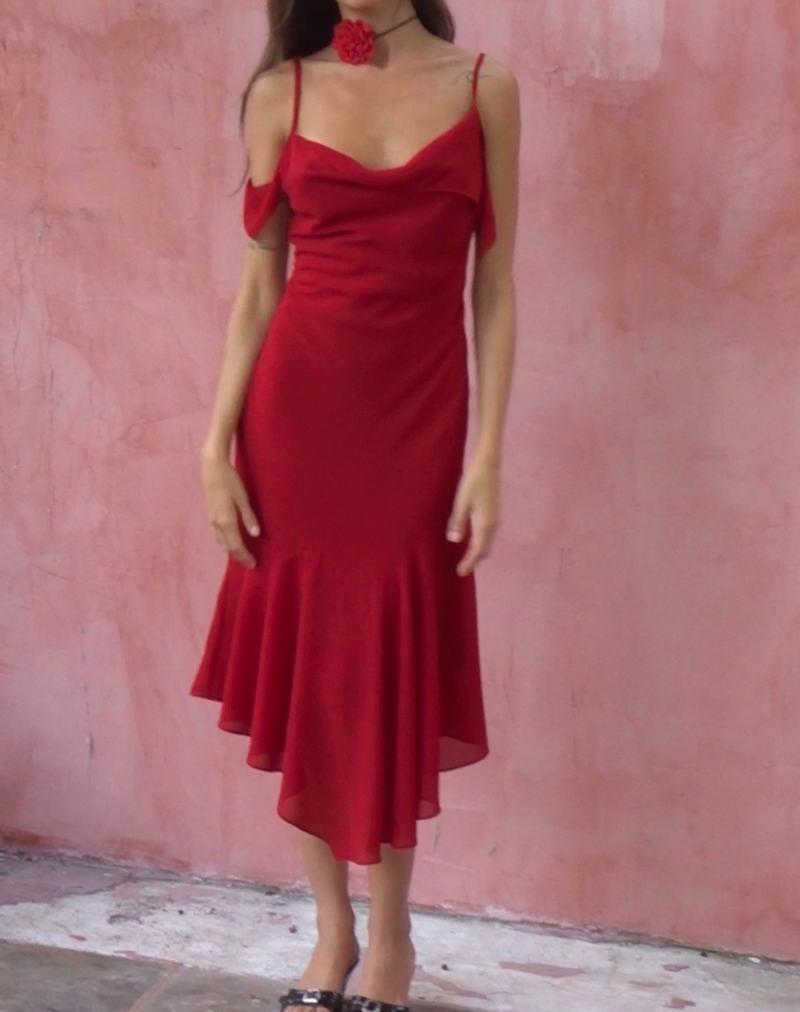 Motel Rocks Dansya Midi Chiffon Midi-kleid Damen Rot | PQK7228BI