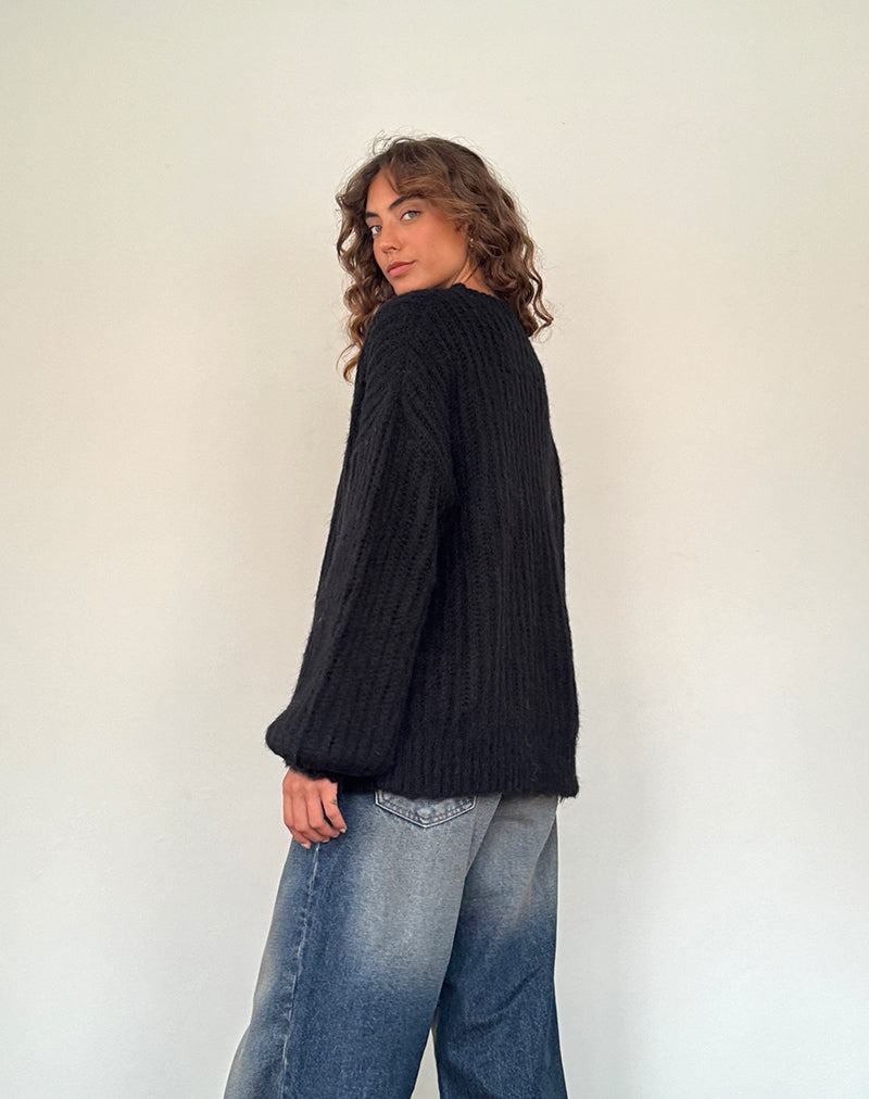 Motel Rocks Daren Gestrickt Oversized Pullover Damen Schwarz | EHH8393IB