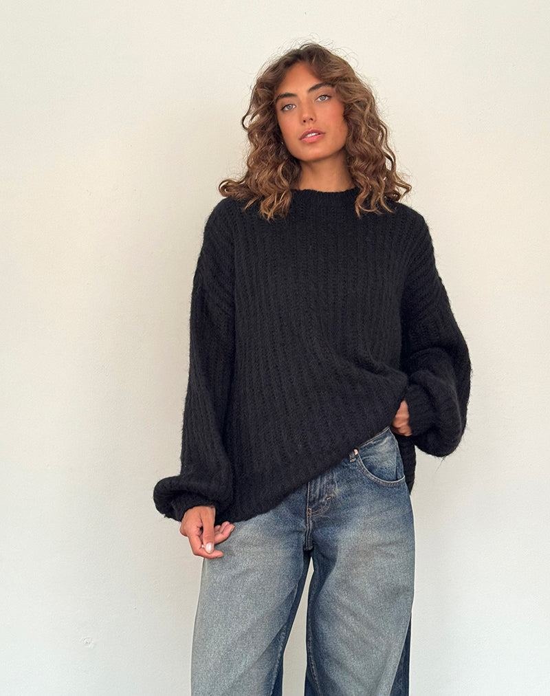 Motel Rocks Daren Gestrickt Oversized Pullover Damen Schwarz | EHH8393IB