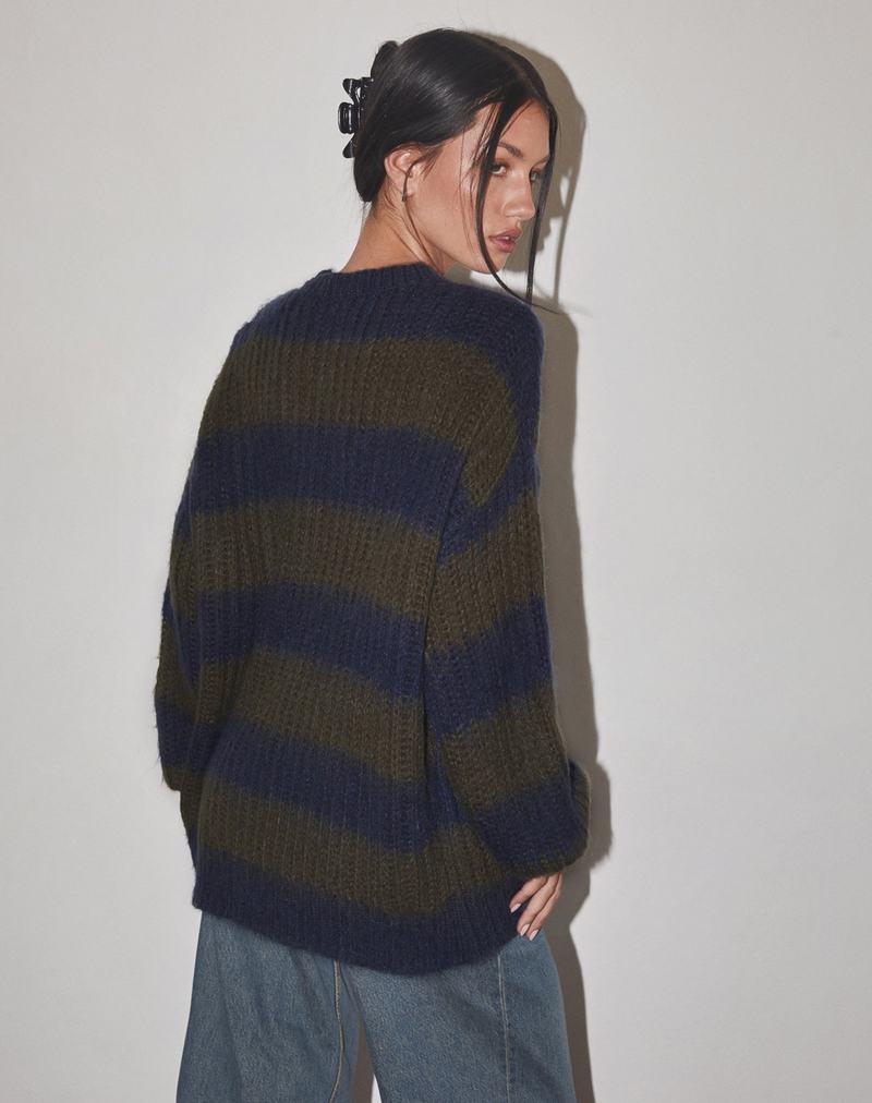 Motel Rocks Daren Gestrickt Oversized Pullover Damen Khaki Navy Blau | UEM8952HA