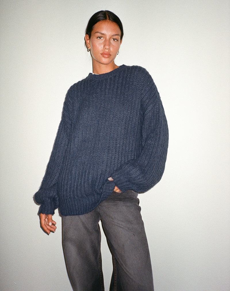 Motel Rocks Daren Oversized Gestrickt Pullover Damen Navy | QBX4893UD