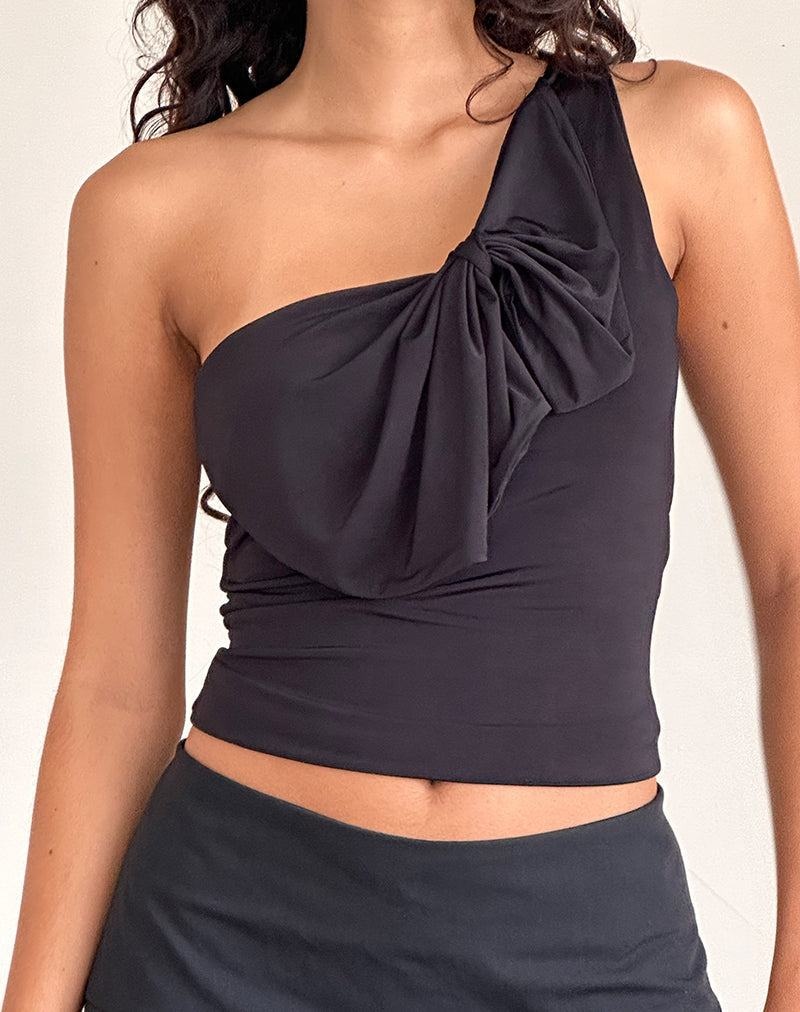 Motel Rocks Jovie One Shoulder Slinky Bow Weste Damen Schwarz | LBP9426XH