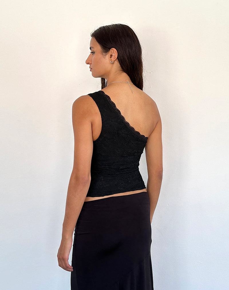 Motel Rocks Moira One Shoulder Spitze Weste Damen Schwarz | WHA1083ZZ