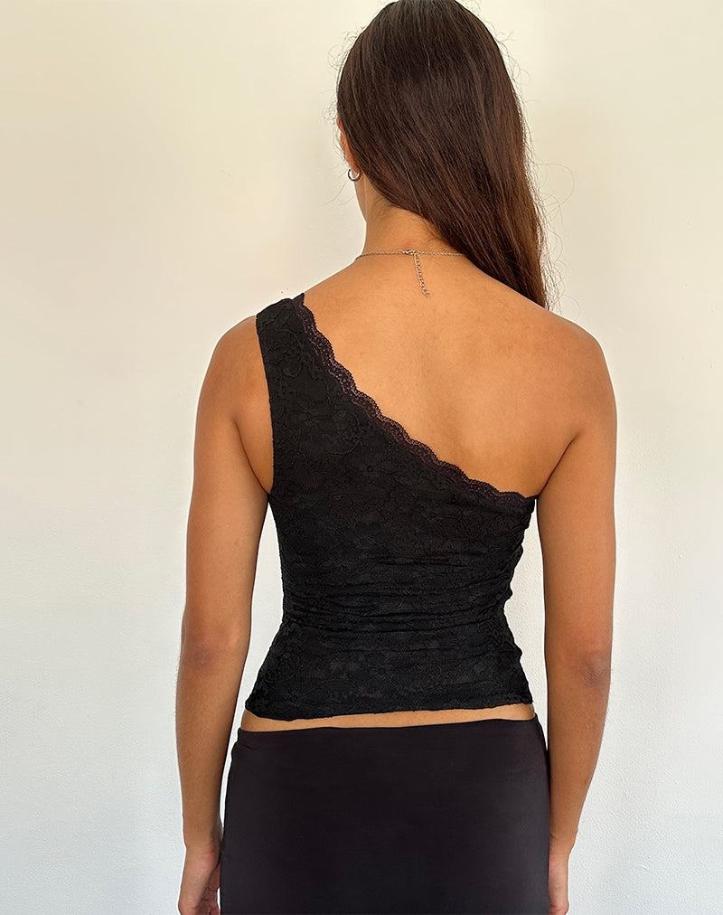 Motel Rocks Moira One Shoulder Spitze Weste Damen Schwarz | WHA1083ZZ