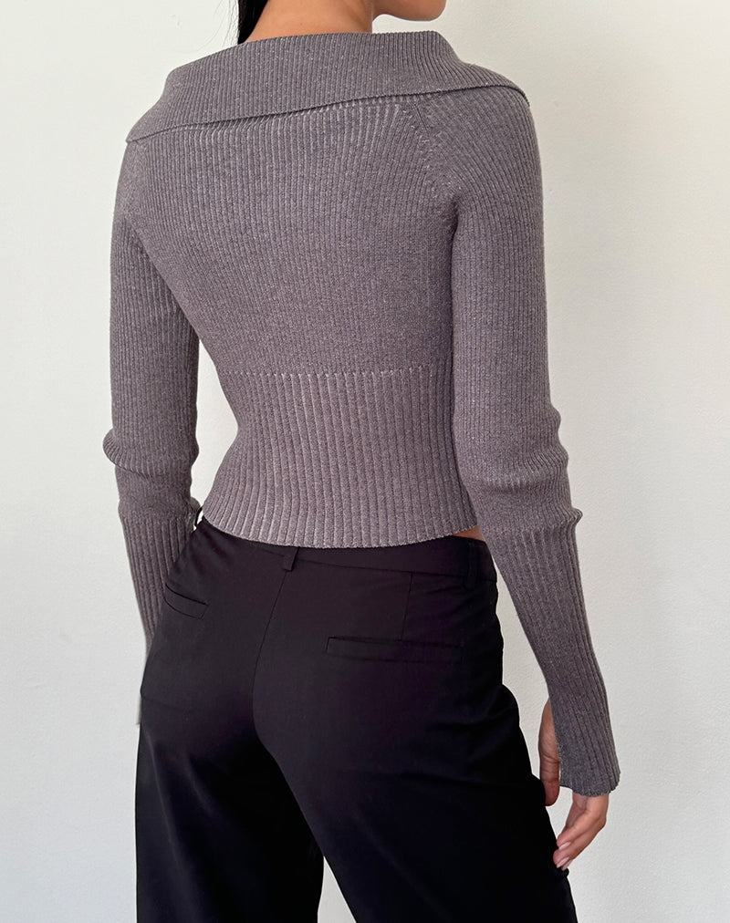 Motel Rocks Radia Long Sleeve Off-shoulder Zip Through Pullover Damen Dunkelgrau | URR3612HH